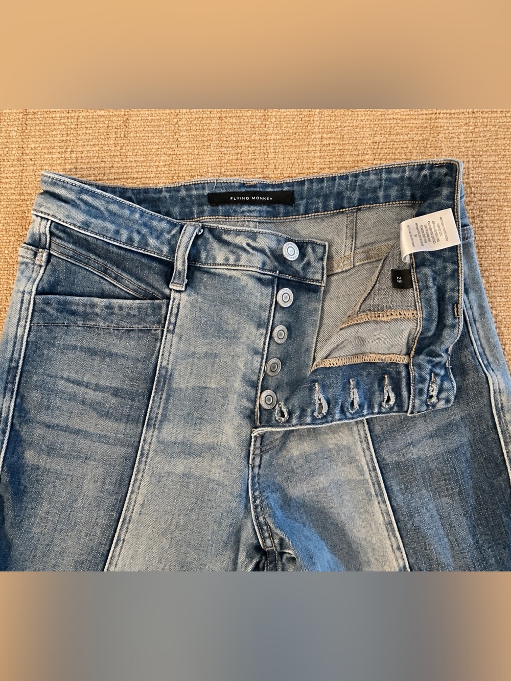 Flying Monkey Jeans Two-Tone High-Rise Super Flare Exposed Button Fly Boho Retro - Picture 5 of 16